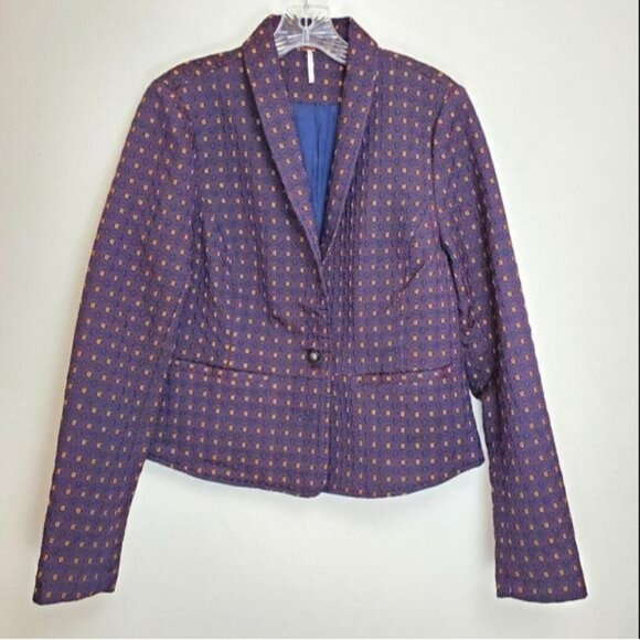 Free People Jackets & Blazers - Free People Shrunken Jacquard blazer in navy